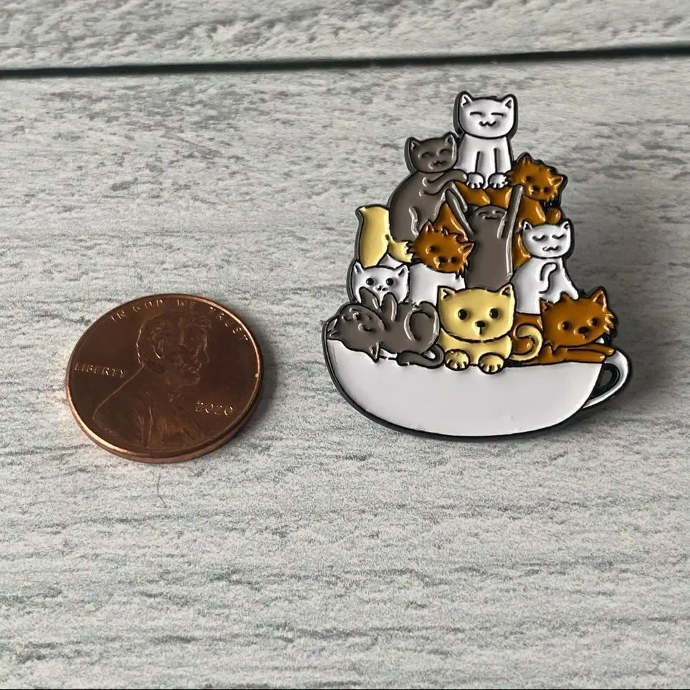 Cup O’ Kitties Enamel Pin/ Brooch Lapel